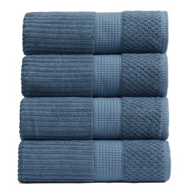 Springtree Home 100% Cotton Bath Towel Set of 4 | Super Soft & Absorbent with Quick-Dry Fibers | 4 Bath Towels | Textured and Durable Cotton | Krista Collection - Oceanview