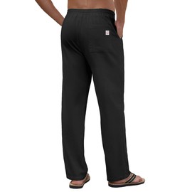 PLEPAN Mens Black Linen Pants Casual Elastic Waist Drawstring Beach Summer Lightweight Cotton Linen Yoga Trousers, US (40) XXL