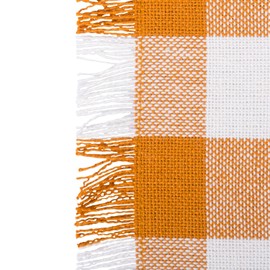 DII 14x72" Cotton Table Runner, Heavyweight Fringed Pumpkin Spice Orange & White Check - Perfect for Fall, Farmhouse Décor, Thanksgiving or Everyday Use