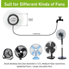 BINGKOU Fan Misters for Outside Patio, Fan Misting Kit with Water Walve, Water Misters for Fans for Cooling Outdoor, 19.6FT Misting Hose + 5 Extra Mist Nozzles
