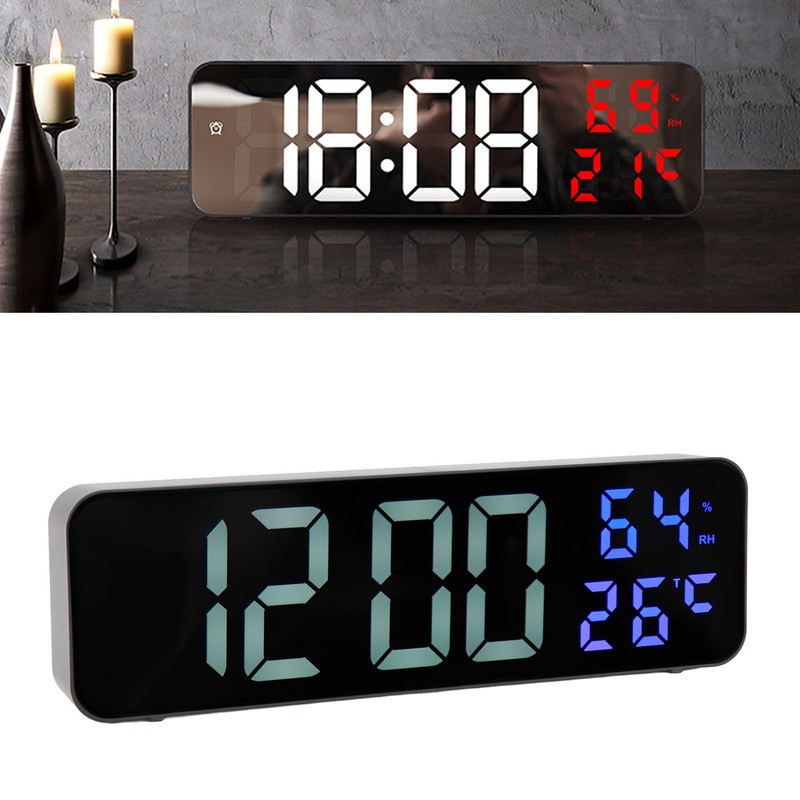 LED 9.1in Mirror Clock Multifunctional Digital Alarm Date Humidity Clock