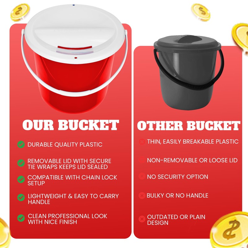 Plastic Street Charity Donation Can Coin Collection Bucket with 2