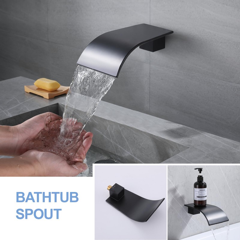 Matte Black Waterfall Tub Spout, High Flow Laminar Waterfall Tub