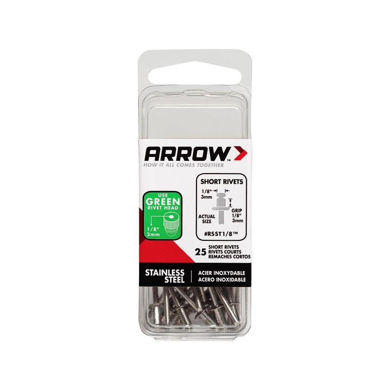 Arrow RSST1/8 Short Stainless Steel 1/8-Inch Pop Rivets for Metal,