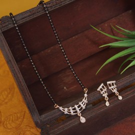 I Jewels Womens 18K Plated Single Line Ad Pendant With Black Bead Chain Mangalsutra (D102) Rose Gold