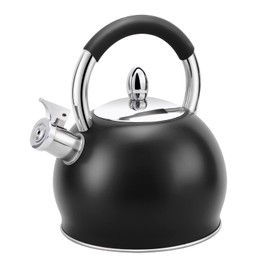 HRHongRui Whistling Tea Kettle for Stove Top Stainless Steel Tea Pot with Ergonomic Silicone Handle Teapot for Stovetop 3.2 Quart / 3 Liter Black