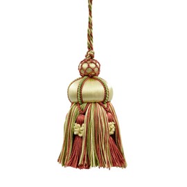 DÉCOPRO Elegant Handmade Key Tassel 10cm 8.5cm Loop Accented with Crown Tassels (Style#KTAX4), Watermelon Red #LX06 (Pink, Red, Yellow Green, White Gold) - Pack of 2