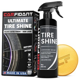 Carfidant Tire Shine Spray - Black Satin Finish - Premium Car Tire Dressing - 18 fl. Oz. Kit with Applicator Pad - Long Lasting - No Sling No Grease Formula with UV Protection