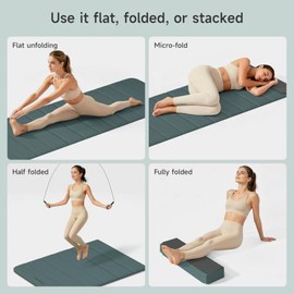 Tapete de yoga plegable de 12 pliegues, 190x 66x 1 cm, antideslizante, compacto y adecuado para entrenamiento de yoga, pilates, entrenamiento de fuerz