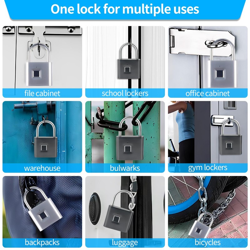 KENRONE Keyless Portable USB Charging Fingerprint Lock,Smart Padlock Quick Unlock