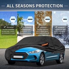 X AUTOHAUX Car Cover Outdoor Waterproof Sun Rain Snow Hail Protection with Left Side Door Zipper 210D-PU for Hyundai Elantra Sedan