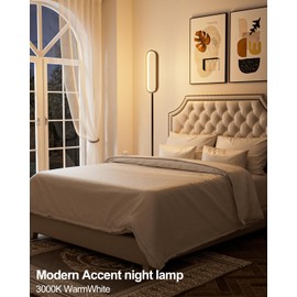 Oval LED Floor Lamp for Living Room, Integrated LED Corner Floor Lamp, 3000K Warm White Mininalist Modern Tall Standing Lamp for Bedroom, Office, Reading-Black