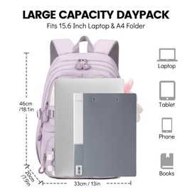 Amythe Schulrucksack Mädchen Rucksack Schule Teenager mit Niedlichem Anhänger, Leichter Wasserdicht Daypack, 29 Liter Modisch Schultasche Mädchen für Schule oder Reisen - Lila