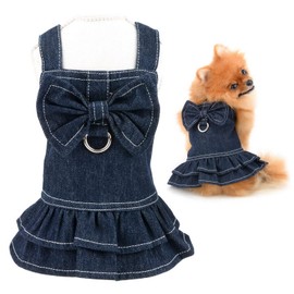 SMALLLEE_LUCKY_STORE Pet Clothing, Dog Clothing, Spring & Summer, Denim Princesses, Dress-Type Harness with Bowknots, Cute Cat Clothes, Cool, Ultra Small Dogs, Small Dogs, Puppies, Stylish, Girls, Dog