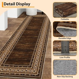 GlowSol Runner Rug 2x8 Washable Long Hallway Bathroom Rugs, Modern Bordered Rug Soft Non Slip Solid Accent Carpet Runners for Entryway Kitchen Laundry Room Bedside Living Room, Brown