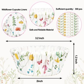 Whaline 300Pcs Wildflower Cupcake Liner Spring Floral Paper Baking Cup Colorful Muffin Cupcake Wrapper for Party DIY Crafts Supplies, 2 x 1.2 Inch