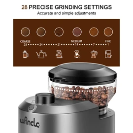 Wancle Coffee Grinder - Electric Burr Coffee Grinder - Adjustable Burr Mill with 28 settings - 12 Cups - Professional Coffee Bean Grinder - Grey