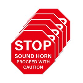 YIKIADA 5 Pack Stop Sound Horn Proceed With Caution Sign Anti-Slip Traffic Floor Sticker 17 × 17 Inches Self Adhesive Vinyl Waterproof Decal for Workplace Warehouse Construction Site