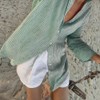 Seaside Tones Linen Striped Shirt - Green, S/M