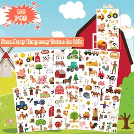 UVUXO Farm Party Temporary Tattoo for kids - 98 Styles Farm Barnyard Animal Temporary for Girls Boy Body Arm Shoulder Cute Tattoos Stickers, Birthday Party Supplies Gifts for Kids