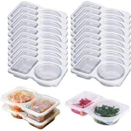20PCS Double Compartment Condiment Containers with Lids, Portion Cups Reusable Plastic Snack Container for to-go 2 Compartment Snack Containers Sauce, Sampling, Travel Snack
