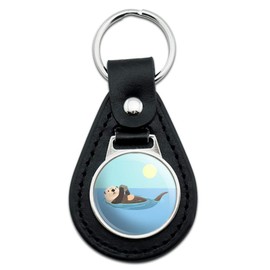 GRAPHICS & MORE Black Leather Sea Otter Eating Giant Clam Keychain
