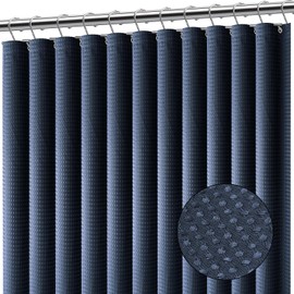 Clara Clark Navy Blue Shower Curtain - Waterproof Shower Curtains for Bathroom, Waffle Shower Curtain Fabric, Heavy Duty Bathroom Curtain, Fabric Shower Curtain 72x72, Hotel Style Cloth Shower Curtain