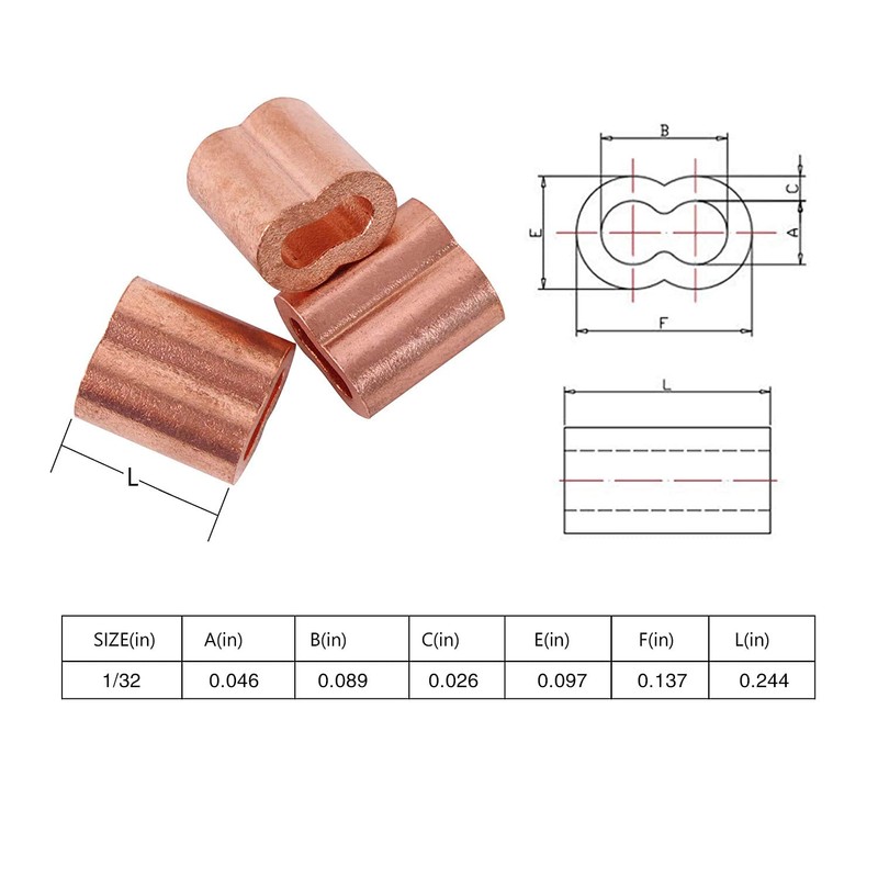 HIGOOD 100 Piece Plain Copper Duplex Oval Crimping Sleeve Set