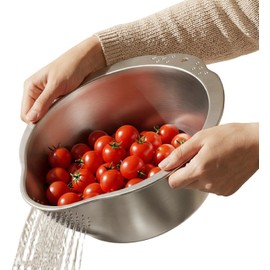 Rice Washer Strainer Bowl- 4-in-1 Washing Bowl for Quinoa, Stainless Steel Rinser With Side Drainers Small Colander for Cleaning Fruits, Vegetables, and Beans - Versatile Kitchen Tool