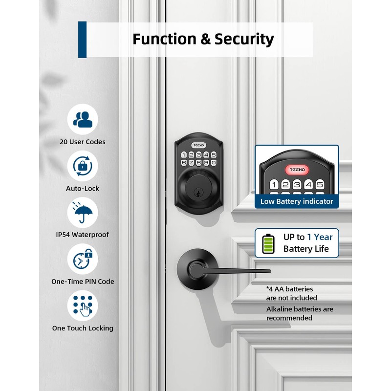 TEEHO TE001L Keyless Entry Door Lock with 2 Handles -