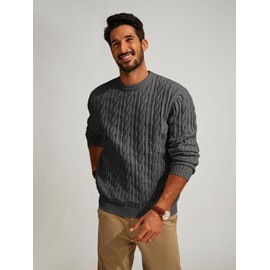 PJ PAUL JONES Men's Crewneck Cable Knit Sweaters Regular Fit Casual Long Sleeve Sweater 2024 Textured Winter Knitwear Dark Gray