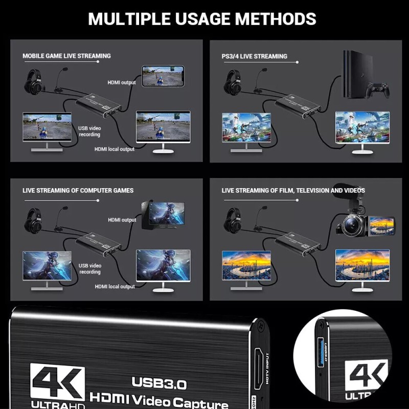 Universal 1Pac 4K Audio Video Capture Card USB 3.0 HDMI