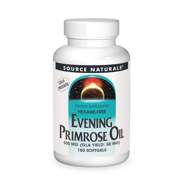 Source Naturals Evening Primrose Oil - Hexane-Free - 500mg - GLA Yield: 50 mg - Cold-Pressed - 180 Softgels