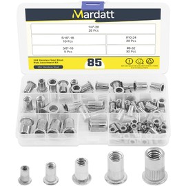 Mardatt 85Pcs SAE 304 Stainless Steel Rivet Nuts Rivnut Assortment Kit, #8-32, #10-24, 1/4"-20, 5/16"-18, 3/8"-16 Flat Head Rivetnut Insert Nutsert
