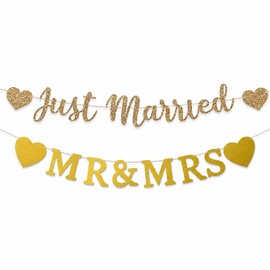 ARYIMYDP 2 ghirlande Just Married e Mr & Mrs 2m, decorazione matrimonio oro champagne, banner lettere per sfondo foto, auto, tavolo sposi, per tavolo sposi, per ricevimento, accessorio, creatività