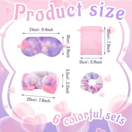 Wavwavw 24 Pcs Sleepover Party Supplies for Women Spa Headband Plush Eye Mask Bow Makeup Headbands Storage Bags Pajama Party Favors Party Favors for Birthday Spa Bachelorette Party
