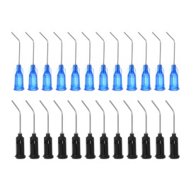 QUARKZMAN Blunt Tip Dosing Needles 19G 22G 45° Curved Dosing Tips 1 Inch End Angled Dispenser Needle with Luer Angle Blunt Needle for Oil or Glue Applicator Black Blue Pack of 24