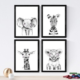Nacnic Set of 4 Sheets Aniimales Kids Black and White A4 Size Poster Paper 250g High Quality Frameless