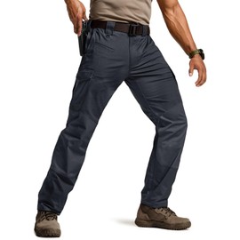 CQR Men's Flex Ripstop Tactical Pants, Water Resistant Stretch Cargo Pants, Lightweight EDC Hiking Work Pants, Marauder Operator Navy, 34W x 34L