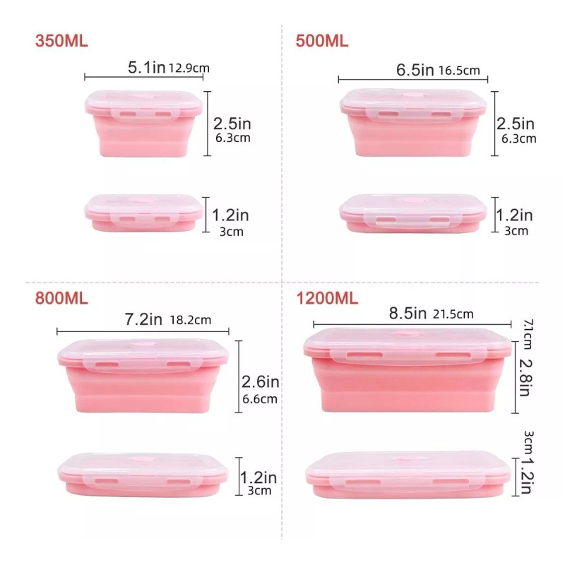 UWEI Loncheras Plegables Y Herméticas De Silicona P/comida 4 Pzs.