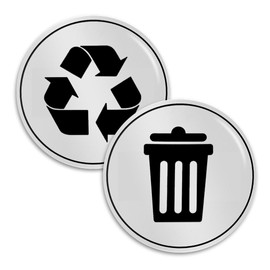 Trash and Recycle Stickers Set of 2 | Indoor Outdoor UV Stable & Weatherproof | Kitchen Pantry Office Organization | Garbage Bin and Waste Basket Label | 3x3" Inch Round Recycling and Trash Sticker