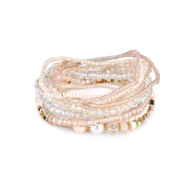 Pingyongchang Juego de pulseras bohemias apilables de cuentas para mujer, juego de pulseras elásticas multicapa hechas a mano con cuentas de cristal multicolor, Resina Metal, Metal