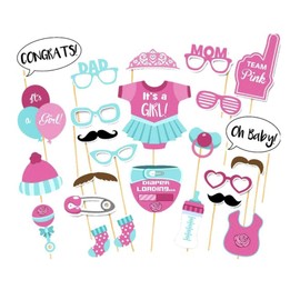 25 pcs It's a Gril Baby Shower Photo Booth Props Kits for Baby Girl Birthday Party Supplies by Topfunyy