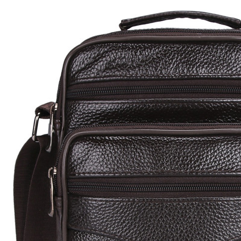 Business Shoulder Bag Black Cowhide Metal Zippers Large Capacity Business