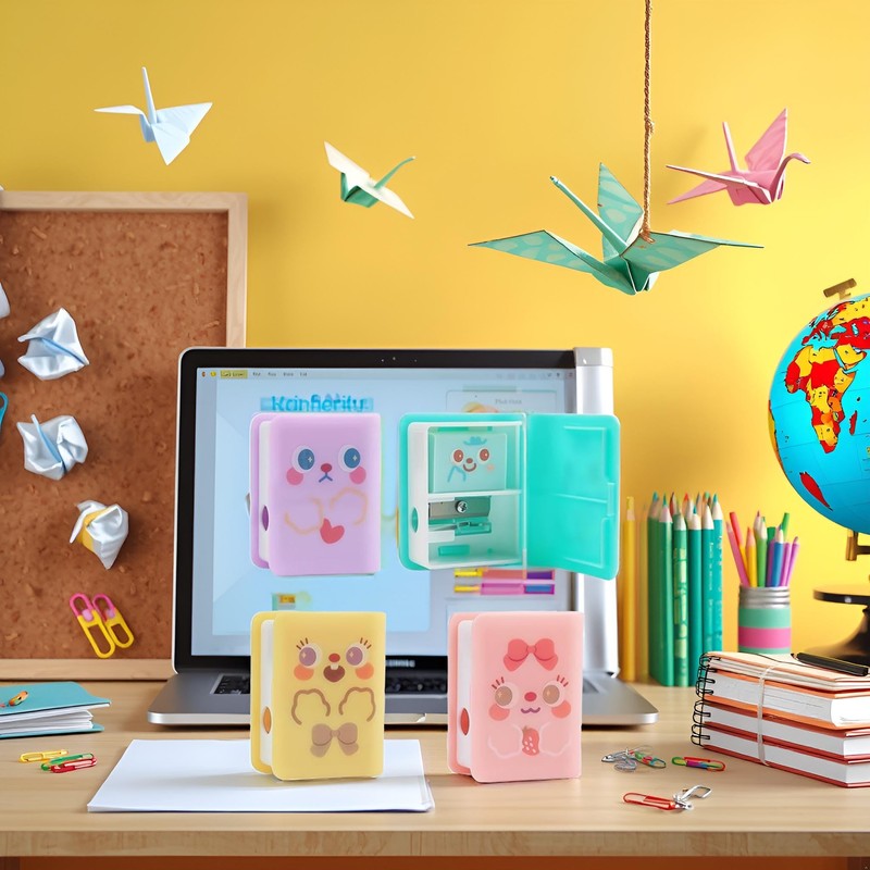 4 Pcs Dual Purpose Book Pencil Sharpener Eraser, Cute Cartoon