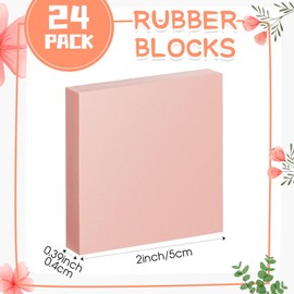 Frienda 24 Pcs Pink Rubber Carving Blocks Linoleum Blocks for Printmaking, Stamp Making, DIY Crafting, Scrapbook, Painting, Soft and Easy to Carve (2" x 2")