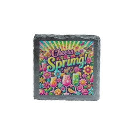 Cheers to Spring Slate Coaster – Vibrant Floral and Cocktail-Themed Seasonal Decor (slco-ds24-cheersprngrg)
