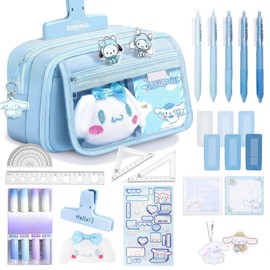 OPPZZIT Gel Pens Set, 23 Pieces Aesthetic Stationery Set with 1 Blue Pencil Case, 5 Gel Pens, 4 Highlighters, 6 Correction Tapes, School Supplies & Gift for Girls, Students, Boys