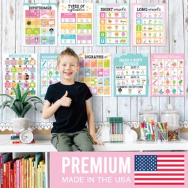 9 Colorful Sound Wall Classroom Phonics Posters For Classroom Wall - Sound Wall Phonics Chart 1st Grade, Sound Wall Chart, 6 Syllable Types Posters For Classroom, Consonant Blends And Digraphs Posters