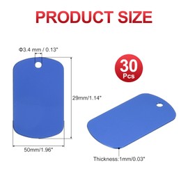 PATIKIL Metal Stamping Blanks Tags 2", 30 Pcs Anodized Aluminum Blank Dog Tags Rectangle Laser Engraving Blanks ID Name Tag with Hole for Pet Craft DIY Decorative, Blue